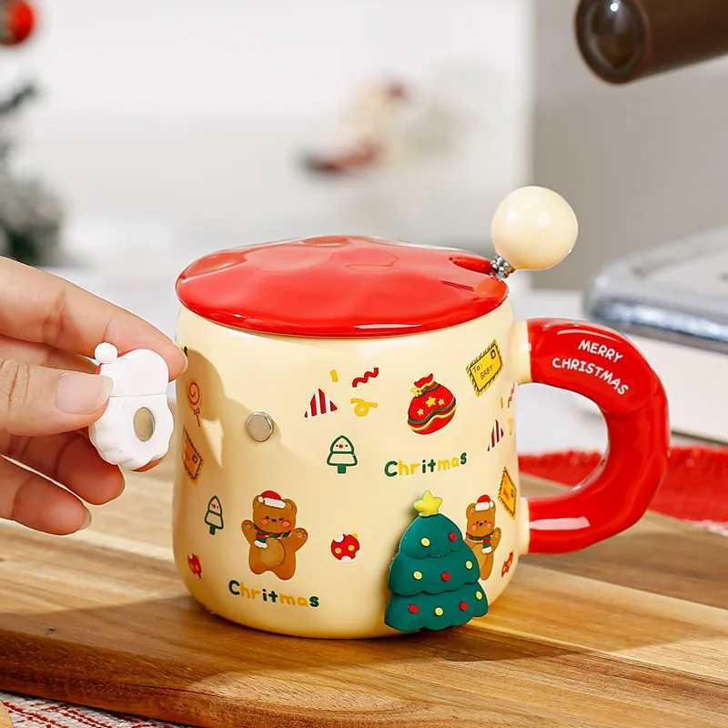Christmas themed ceramic mug coffee cup water cup breakfast milk cup Home kitchen drinking cup Cup body magnet adsorption doll M251206 - view 3