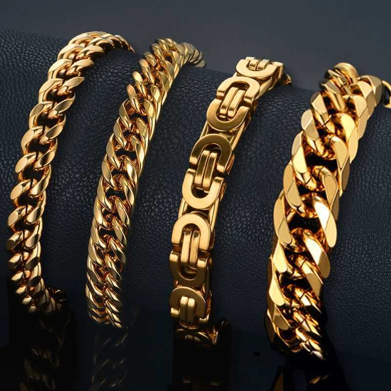 Mens 316L Stainless Steel Male Bracelet Wholesale Gold Silver Color Braclet Chunky Cuban Chain Link Bracelet For Man Jewelry W251206