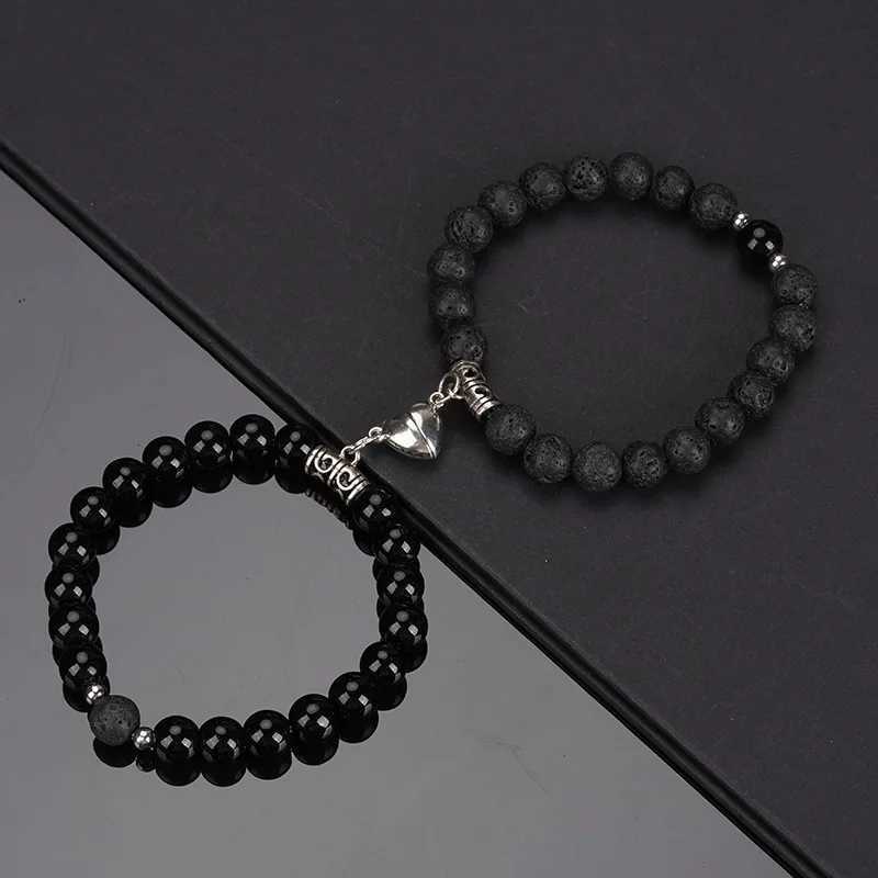 2Pcs/Set Beads Bracelet For Lovers Natural Stone Distance Heart Magnet Couple Bracelets Friendship Fashion Jewelry Gift W251206
