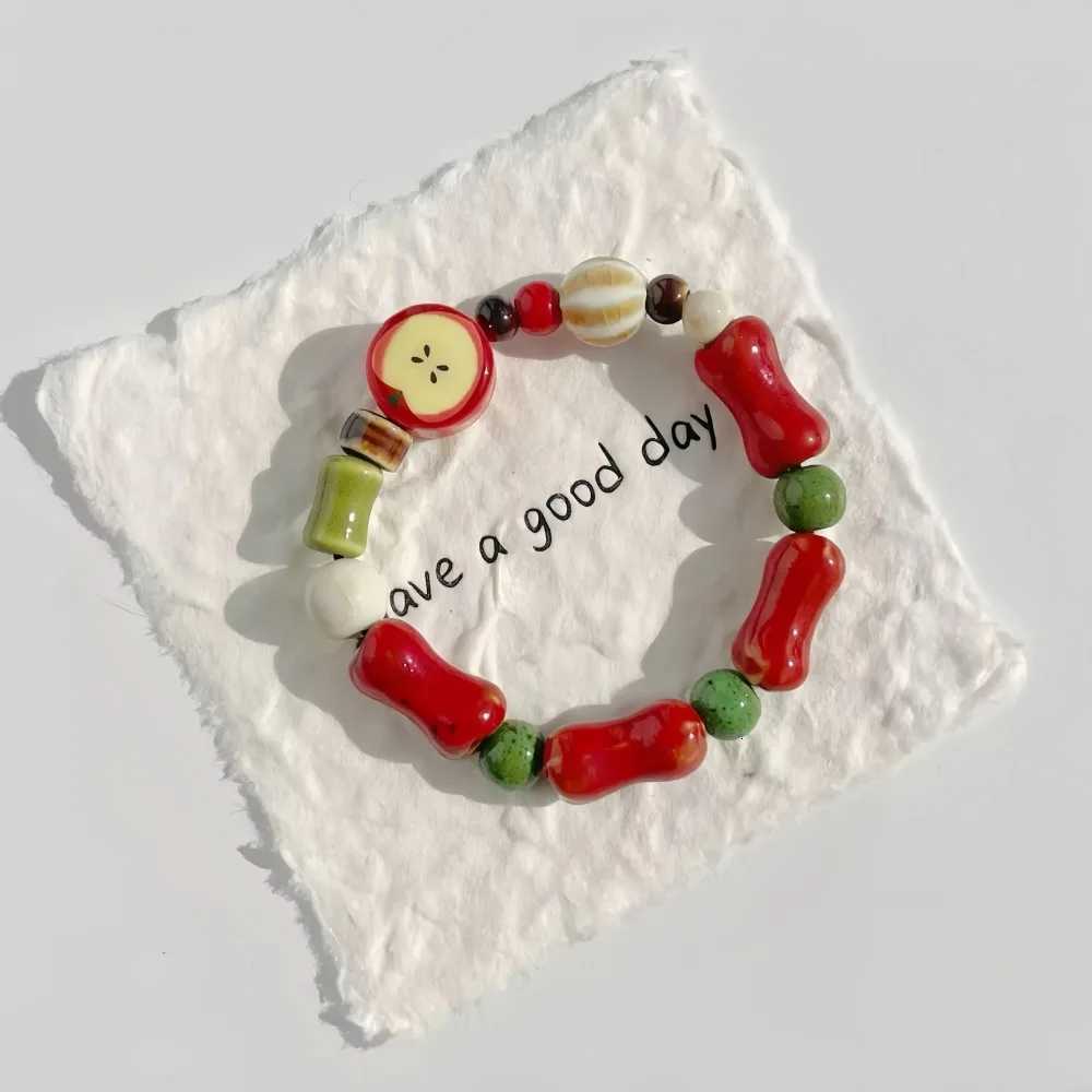 Retro imitation Apple Ceramic Bead Bracelet Cute Color Mixed Star Women Bracelet Fashion Design Jewelry Trend Accessories W251206