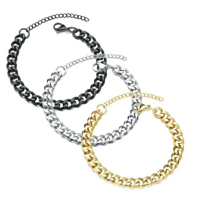 3/5/7mm Men Bracelets Stainless Steel Chain Bracelets Chunky Cuban Silver Color Link Chain Classic Punk Heavy Male Jewelry Gifts W251206