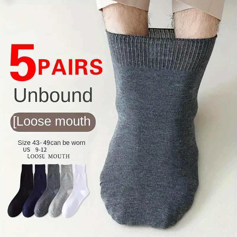 5 Pairs Diabetic Socks Man Older Hypertensive Patients Fat Man Business Long Socks Loose Mouth Socks plus Size 39-48T251206