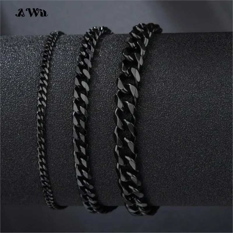 3-11mm Chunky Miami Curb Chain Bracelet for Men Stainless Steel Cuban Link Chain Wristband Classic Punk Silver Color Jewelry W251206