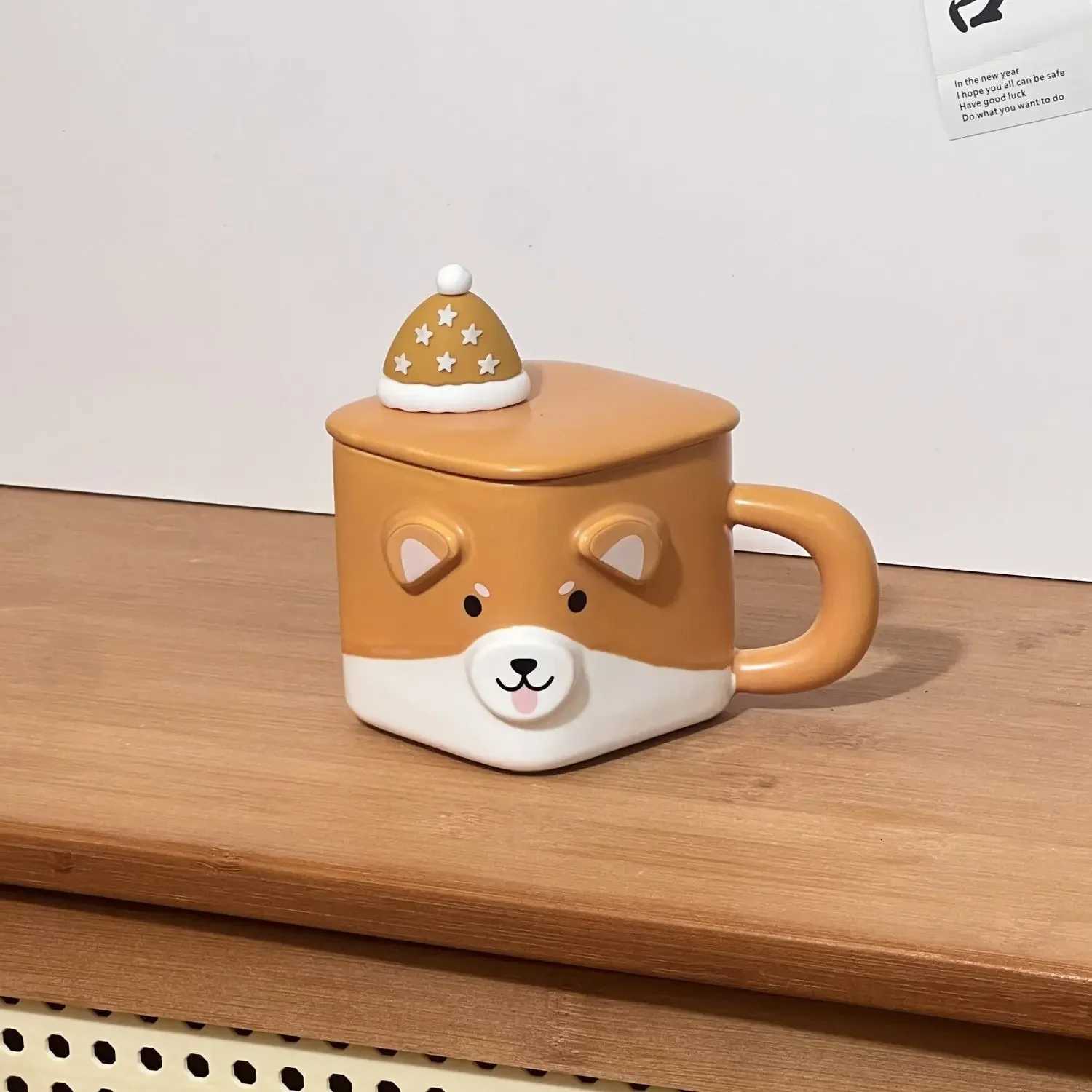 Creative Cartoon Cute Pet Shaped Animal Ceramic Mug with Lid for Home Use Water Cup with Hand and Gift Mugs Coffee Cups M251206 - view 5