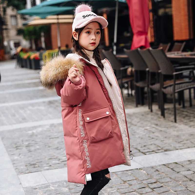 4-13 Year Teen Girls Winter Jacket Fashion Fur Collar Hooded Long Coat For Girls Parka Overcoat Thicken Warm Childrens ClothingW251206