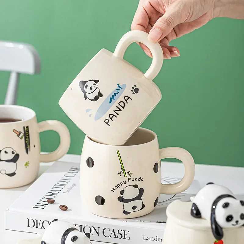 420ml Ceramic Hand-painted Panda Coffee Mug with Lid Spoon Cute Cartoon Pattern Couple Drinking Cup Gift Cup M251206 - view 5