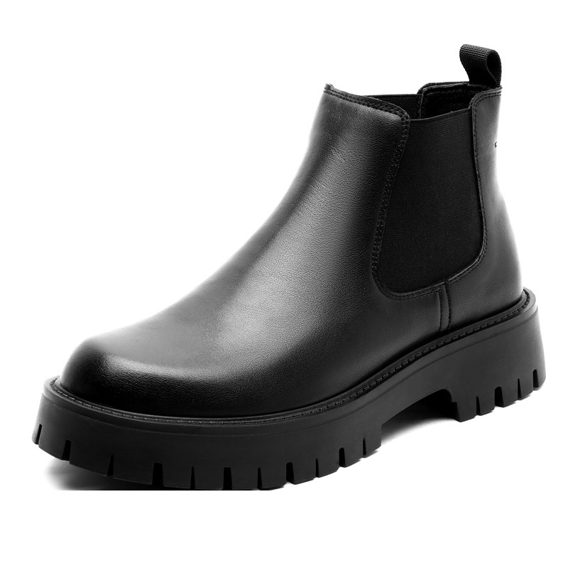 2025 new Men's Martin Boots Winter Genuine Leather British Style Chelsea Boots Fleece-Lined High-Top Leather Boots Trendy and Versatile Men'