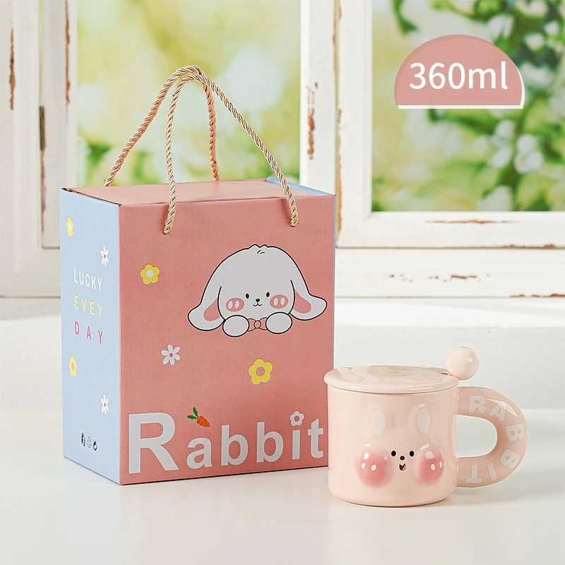 Cute Rabbit Ceramic Mug Home Water Cup Girls Office Coffee Cup Cartoon Milk Mug with Lid Spoon Breakfast Mugs Birthday Gift New M251206 - view 6