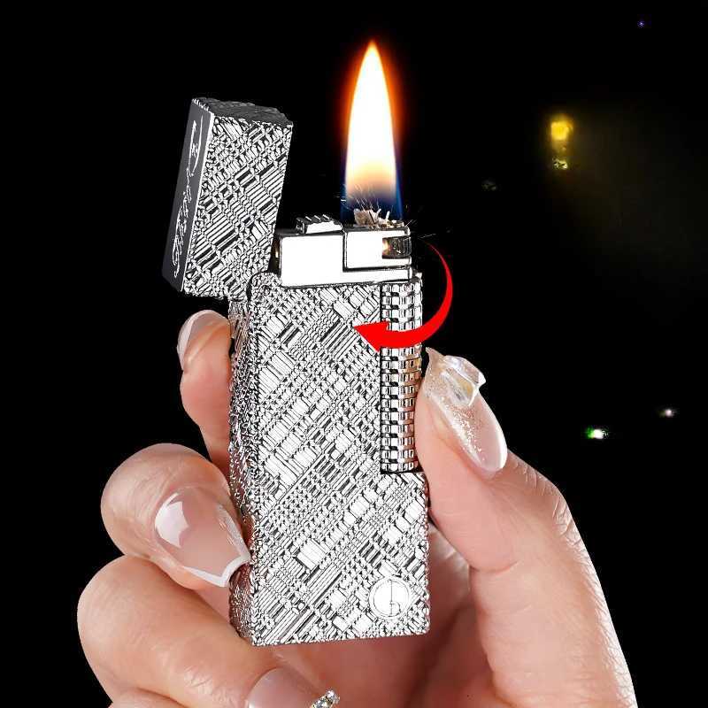 Grinding Wheel Side Sliding Flame Kerosene Lighter High-quality Metal Embossed Open Flame Lighter Gift Box Optional H251206