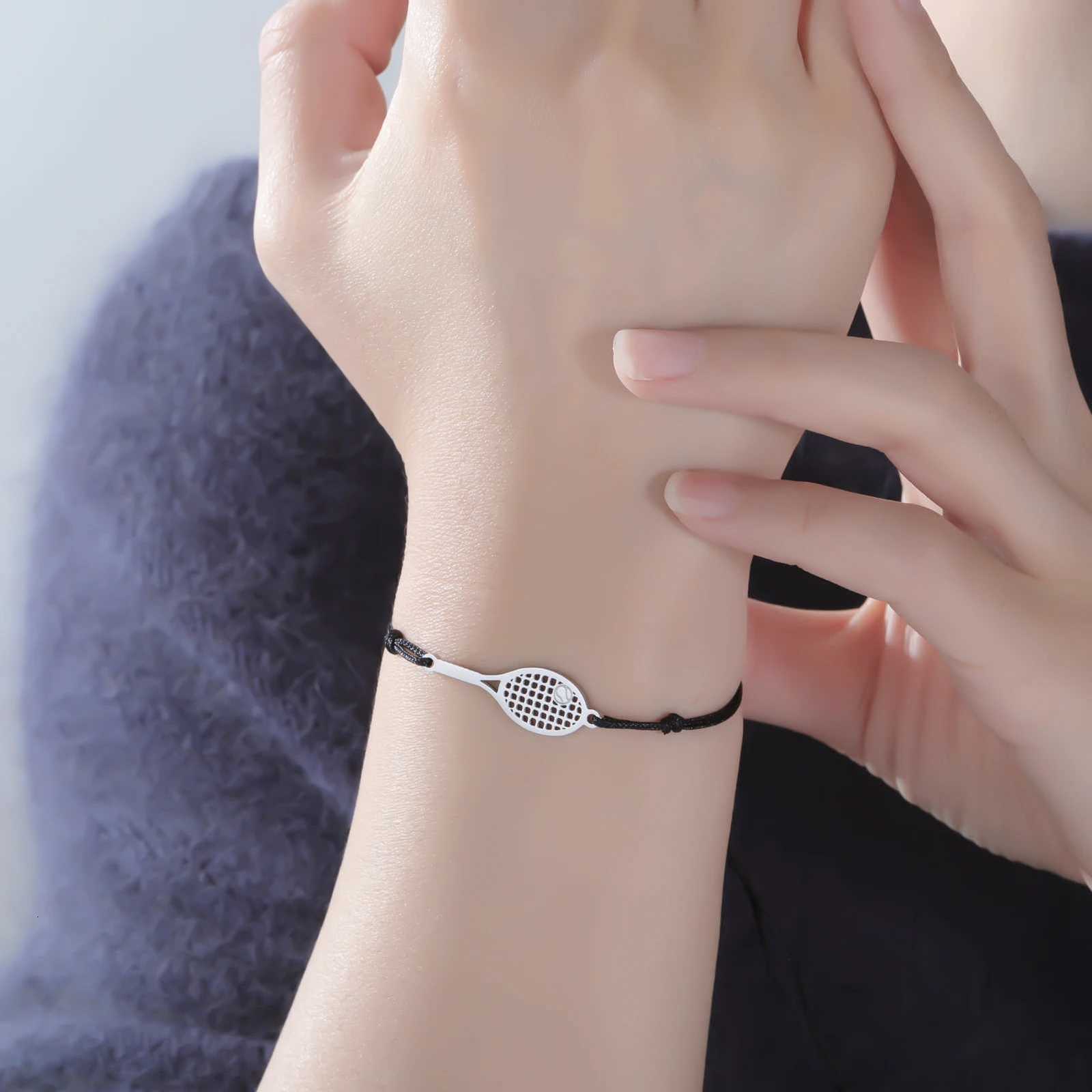 Cazador Tennis Racket Charm Womens Bracelet Stainless Steel Jewelry Double Chains Beads Hand Bracelet for Girls Christmas Gift W251206