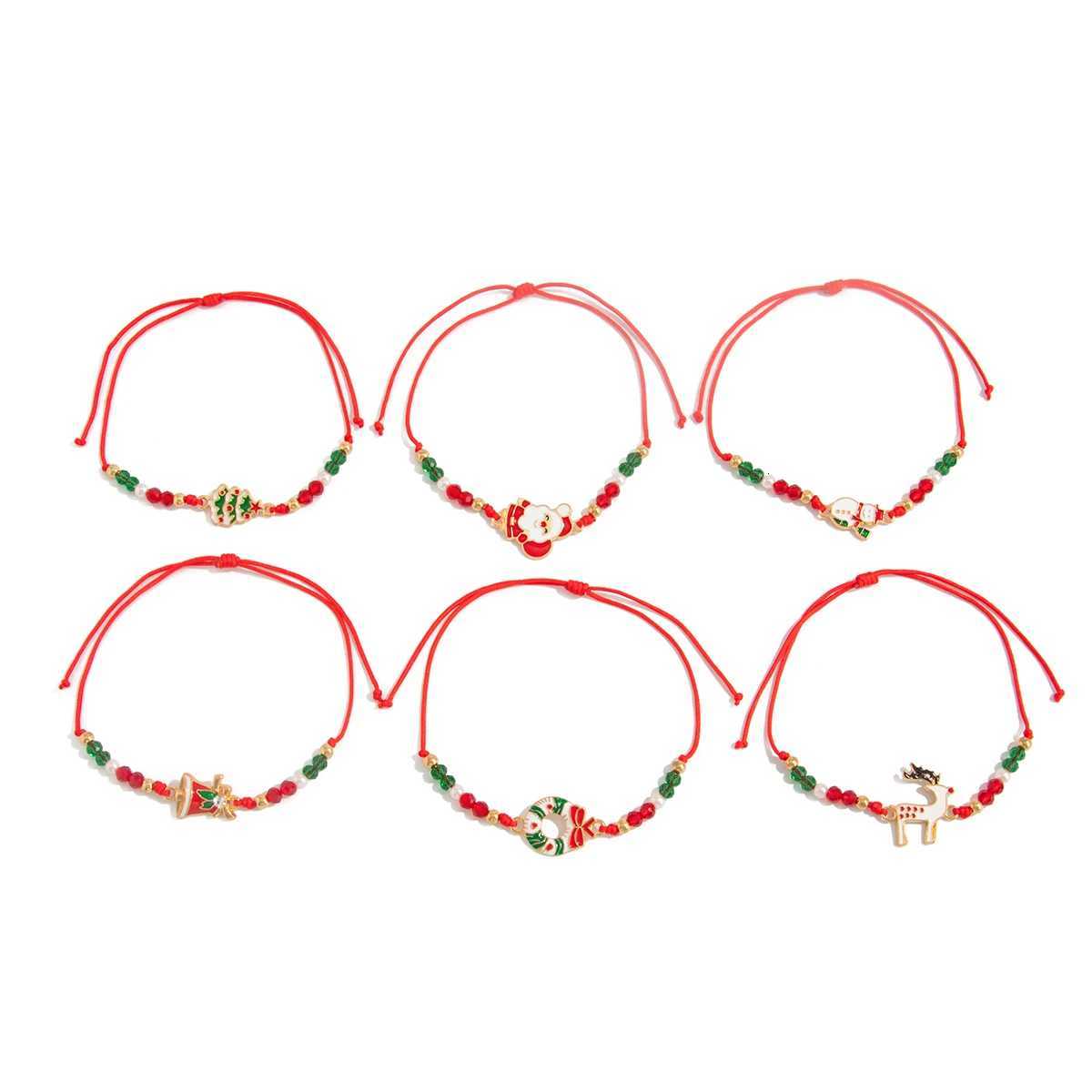 SHIXIN 6Pcs/Set Santa Claus Snowflake Christmas Tree Pendant Bracelet Women Cute Adjustable Rope Chain Crystal Beaded Bracelet W251206