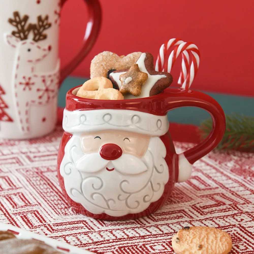 Christmas Cup Ceramic Coffee Mug Santa Claus Elk Embossed Cup Breakfast Dessert Milk Mug for Kids Xmas Gift 2025 Tableware Mugs M251206 - view 7