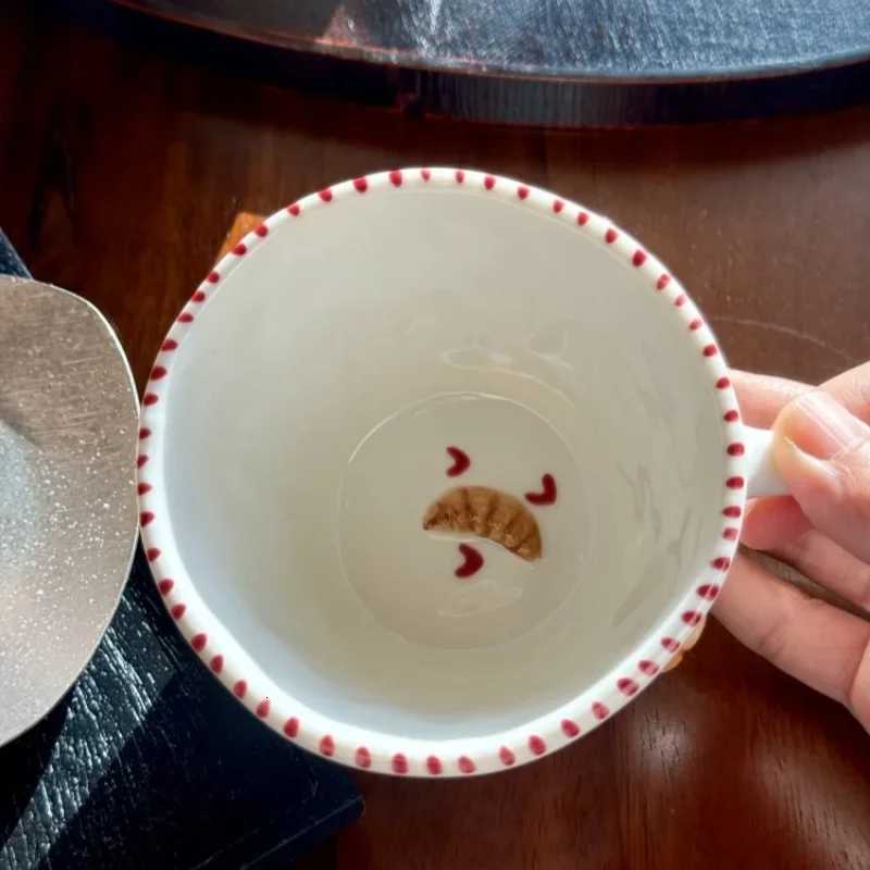 300ml Hand-drawn Ceramic MUgs Coffee Cup Hand Pinched Irregular Bear Milk Tea Cup Letter Waffle Croissant Oatmeal MUg M251206 - view 7