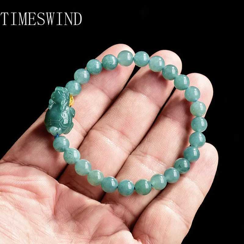 TIMESWIND Authentic Jade Blue Natural Round Beaded Coin Dragon Turtle Wealth Women Bracelet with Certificate W251206