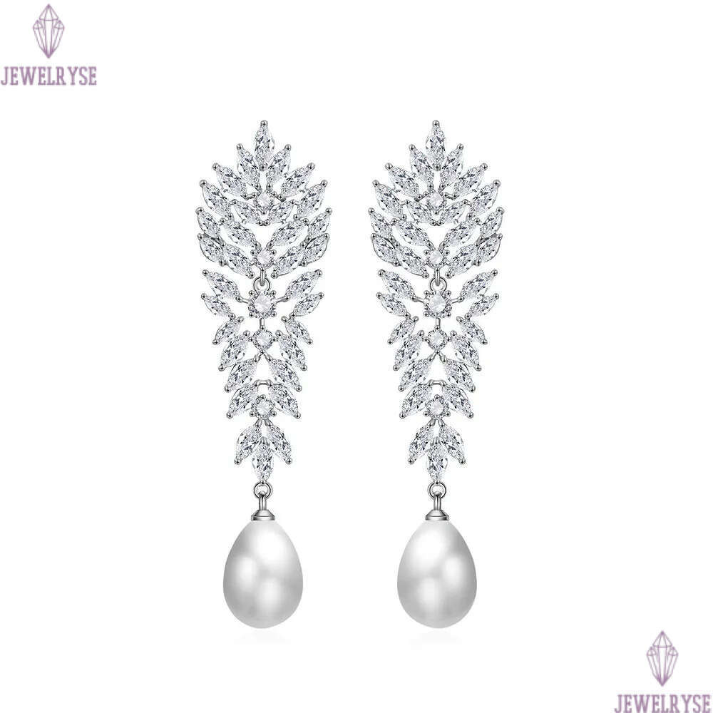 luxury wedding silver pearl earring designer for woman engagemen banque pary AAA zirconia womens charm diamond 18k gold earrings jewelry wed dangle wo