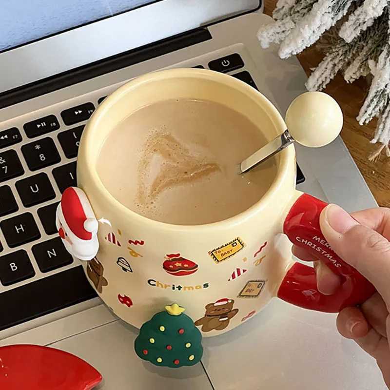 420ml Christmas Ceramic Cup Gingerbread Man Santa Claus Mug with Cap Spoon Afternoon Camellia Flower Tea Cup Breakfast Milk Mug M251206 - view 6