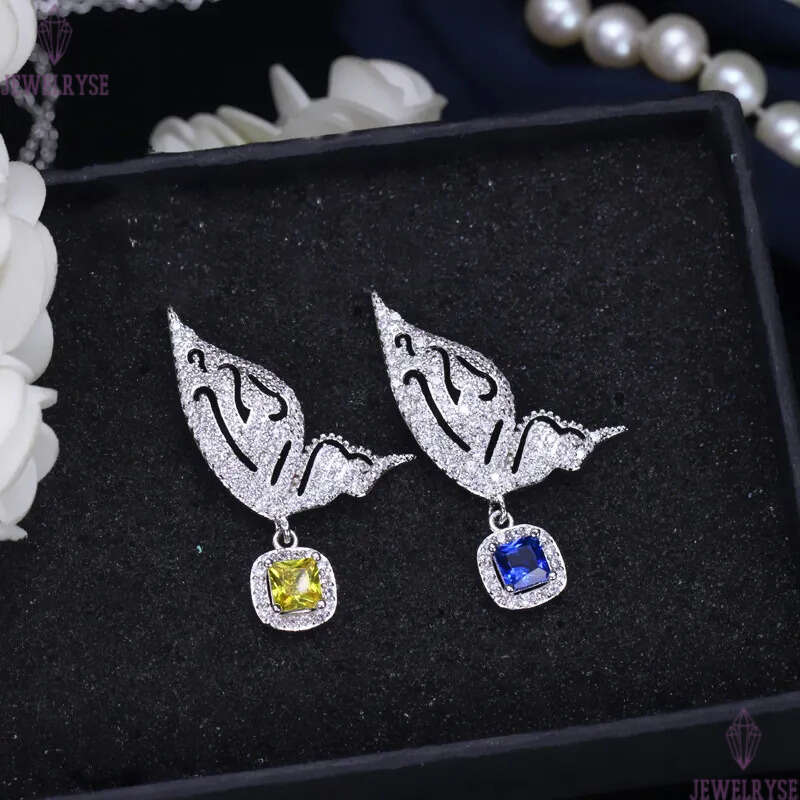 Fashion Butterfly Earrings jewelry Charm designer earrings Bride Wedding 925 Sterling Silver Post Yellow Blue AAA Cubic Zirconia Copper Earring For Wo