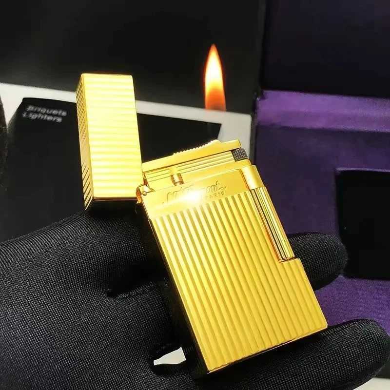L1/L2 D Brand Options Available Vintage Silver Golden Stripe Line Copper Butane Lighter Collection H251206
