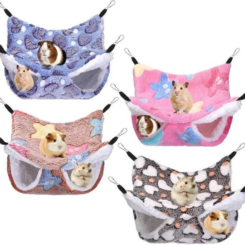 Guinea Pig Hammock Rat Hamster Hanging Hammock Double Layer Chinchilla Warm Fleece Hanging Hammock Bed Cage Accessories M251206