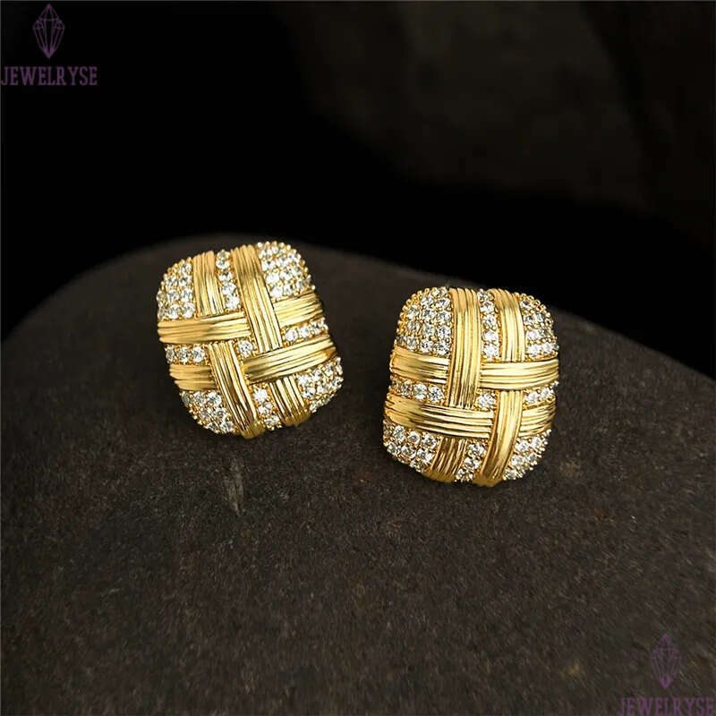 new original sqaure 18k gold stud designer earring for woman party AAA cubic zirconia earrings ear clip jewelry S925 silver needle womens valentines d