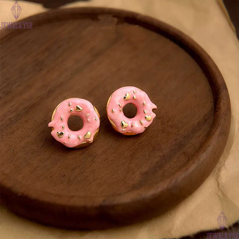 cute new 18k gold designer doughnut stud earring for woman home school luxury earrings womens ear clip jewelry S925 silver needle girls friend birthda