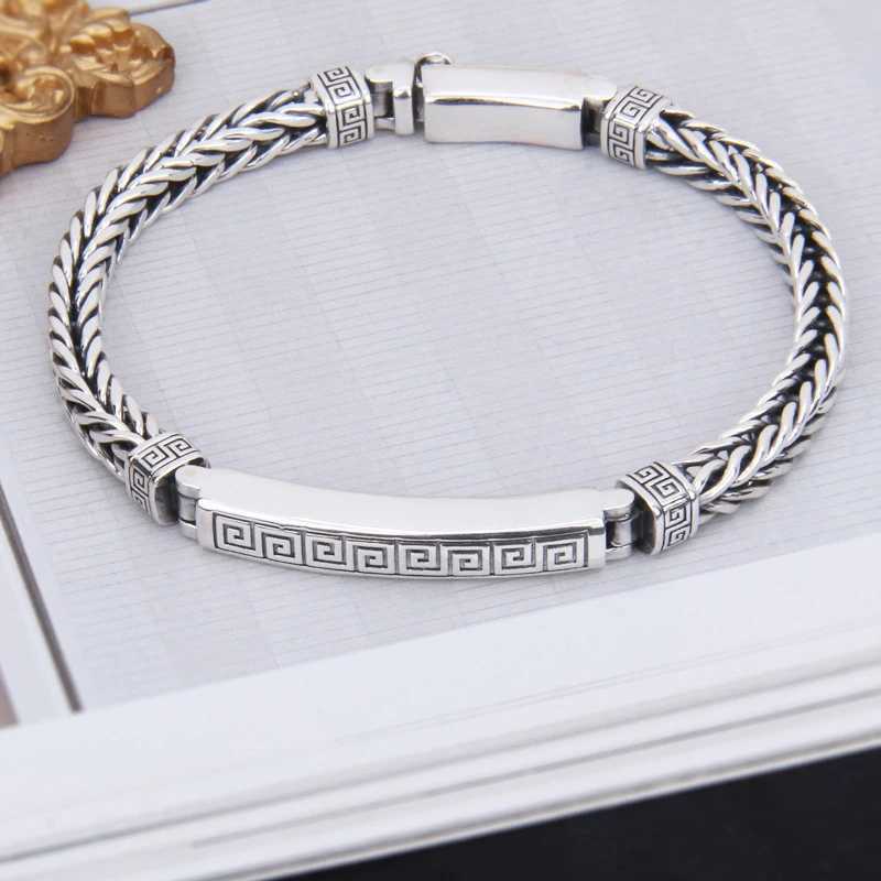 New Silver Color Hemp Rope Keel Men 4mm Bracelet Silver Tide Fashion All-Match Casual Retro Handmade Chinese Style Jewelry W251206