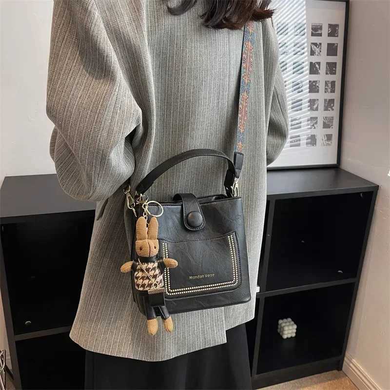 Vintage Simple Small PU Leather Bucket Crossbody Bag for Women 2024 Designer Fashion Lady Luxury Black Shoulder HandbagT251205