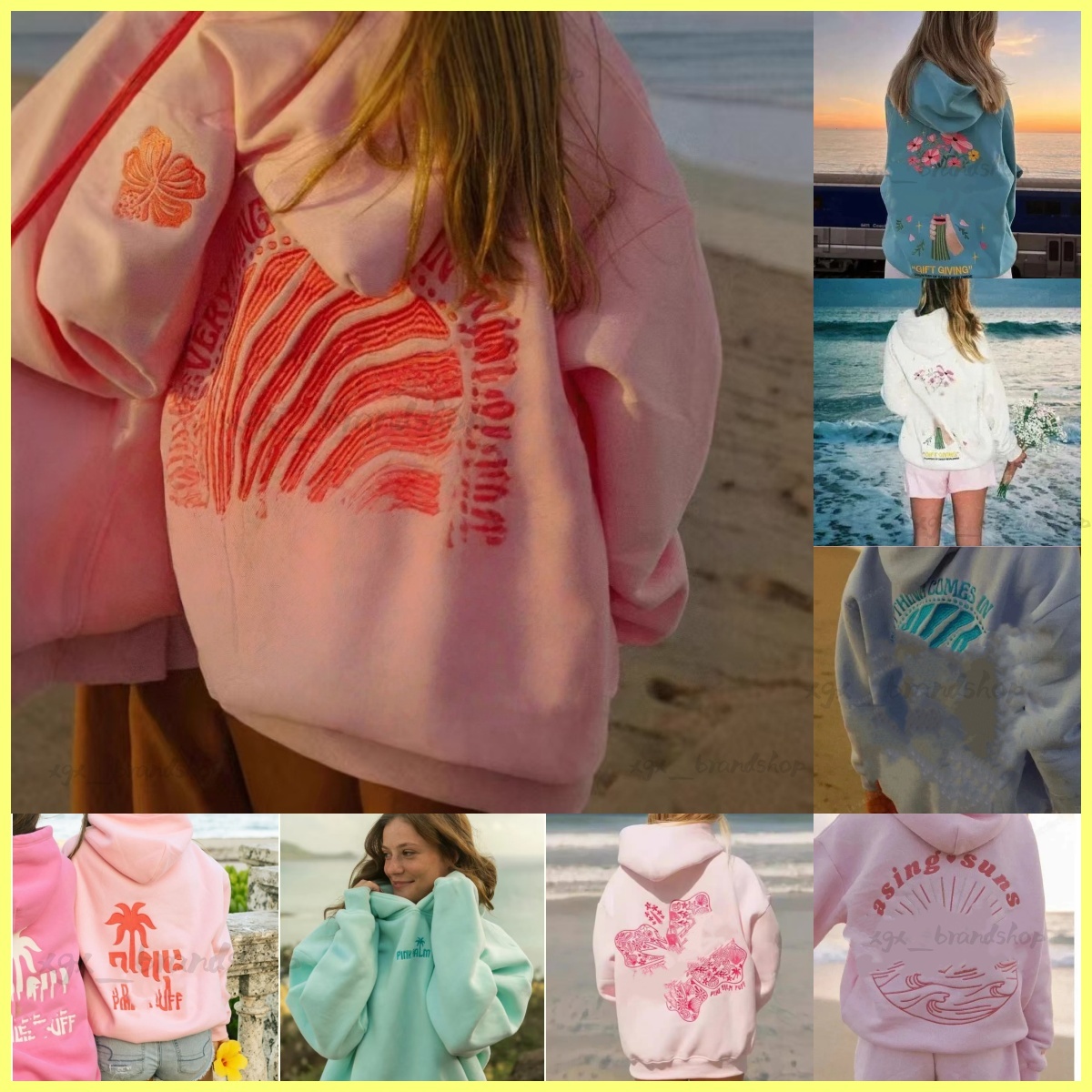 Designer Pink Palm Hoodie Chasing Sunsets Hoodies Embroidery Sunshine Fashion Y2k Loose Hooded Sweatshirt hoodie Women street Autumn hoody hy007