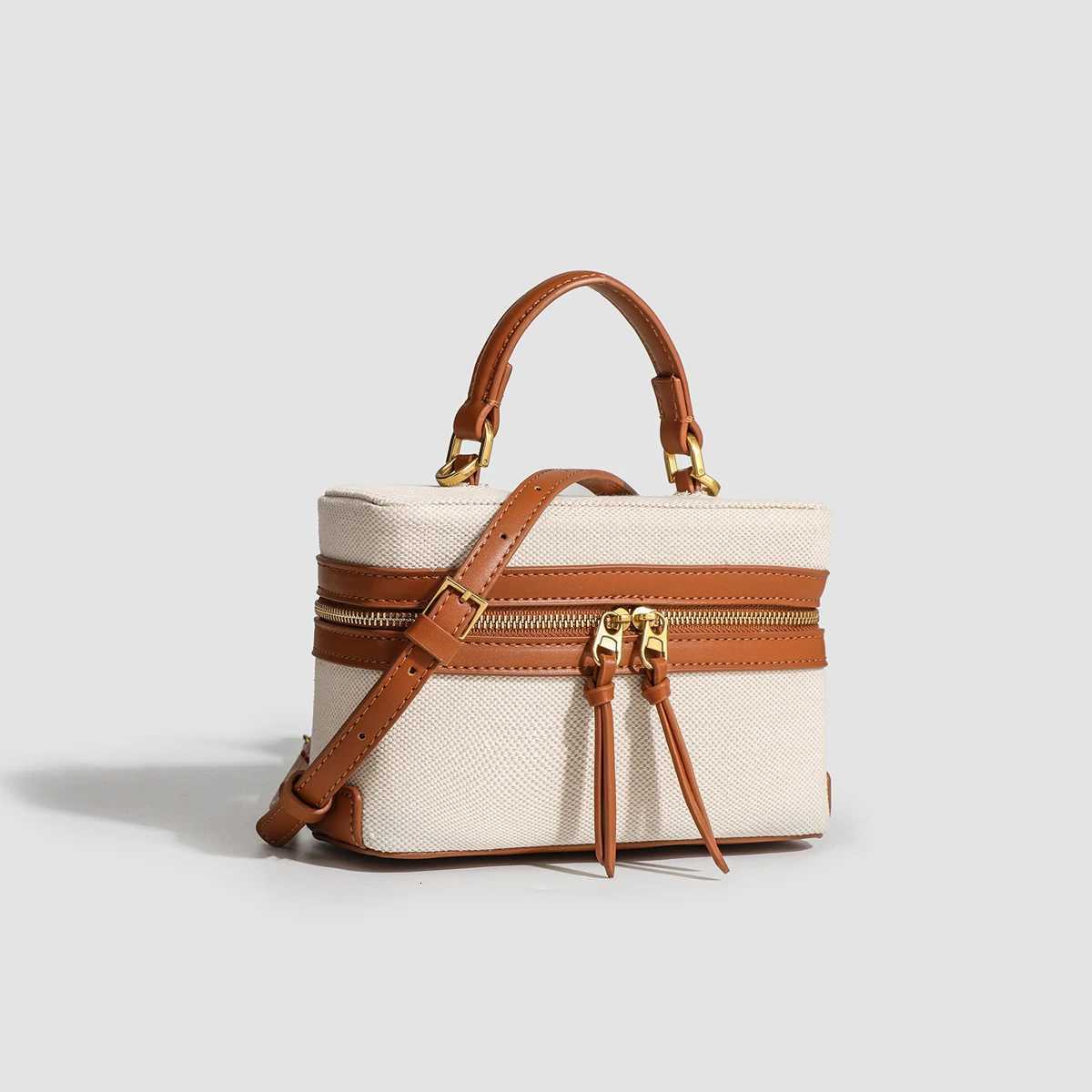 Womens Retro Canvas Spliced Lunch Box Commuter Portable Shoulder Crossbody Small Square Bag Adjustable Shoulder StrapT251205