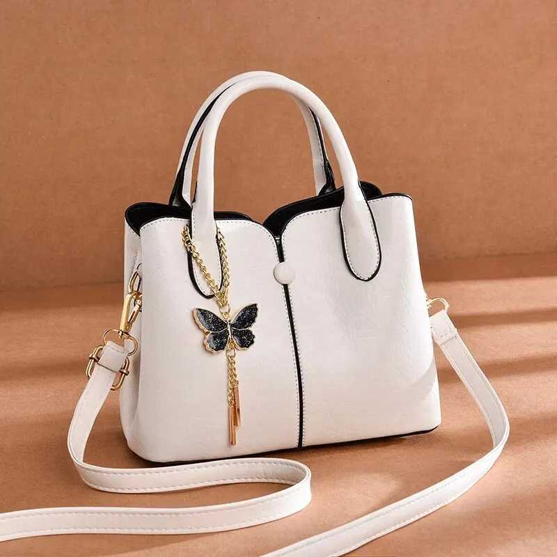 Womens Fashion Tote Hand Bag Zipper Shoulder Bag With Butterfly Decor Small Bucket PurseT251205
