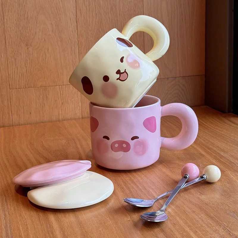Puppy Mug With Lid Spoon Cute Little Pig Ceramic Cup Student Coffee Milk Cup M251206 - view 5