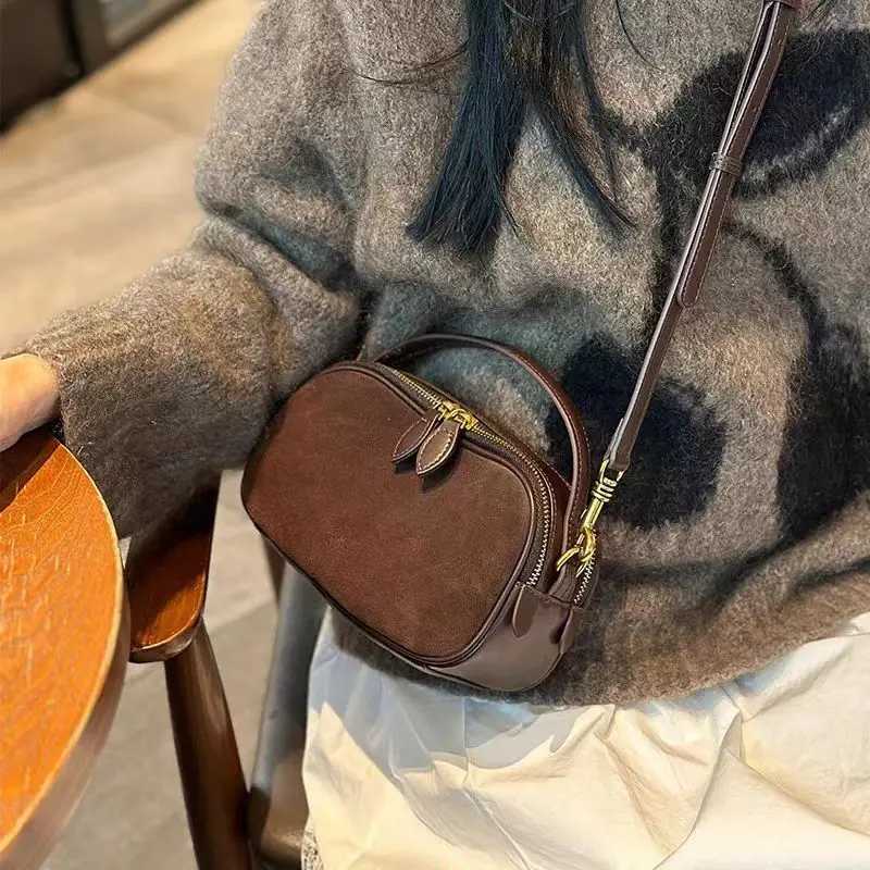 Womens Genuine Suede Cowhide Leather Shoulder Bag Soft Cow Versatile Ladies Crossbody Bag Trendy Luxury Female DesignerT251205