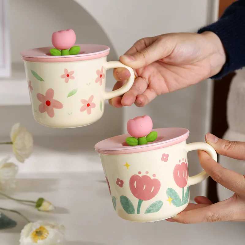Tulip Flower Cup Ceramic High Aesthetic Instagram Style Mug Cute Girl Creative Coffee Cup Breakfast Cup Caneca Automatica M251206 - view 3
