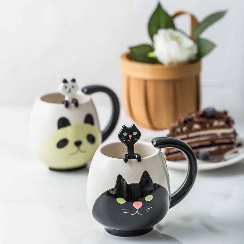 1pc Hand-painted Coffee Cup Lovely Panda/frog/cat/pig Ceramic Mug Teacup Include Teaspoon M251206 - view 3