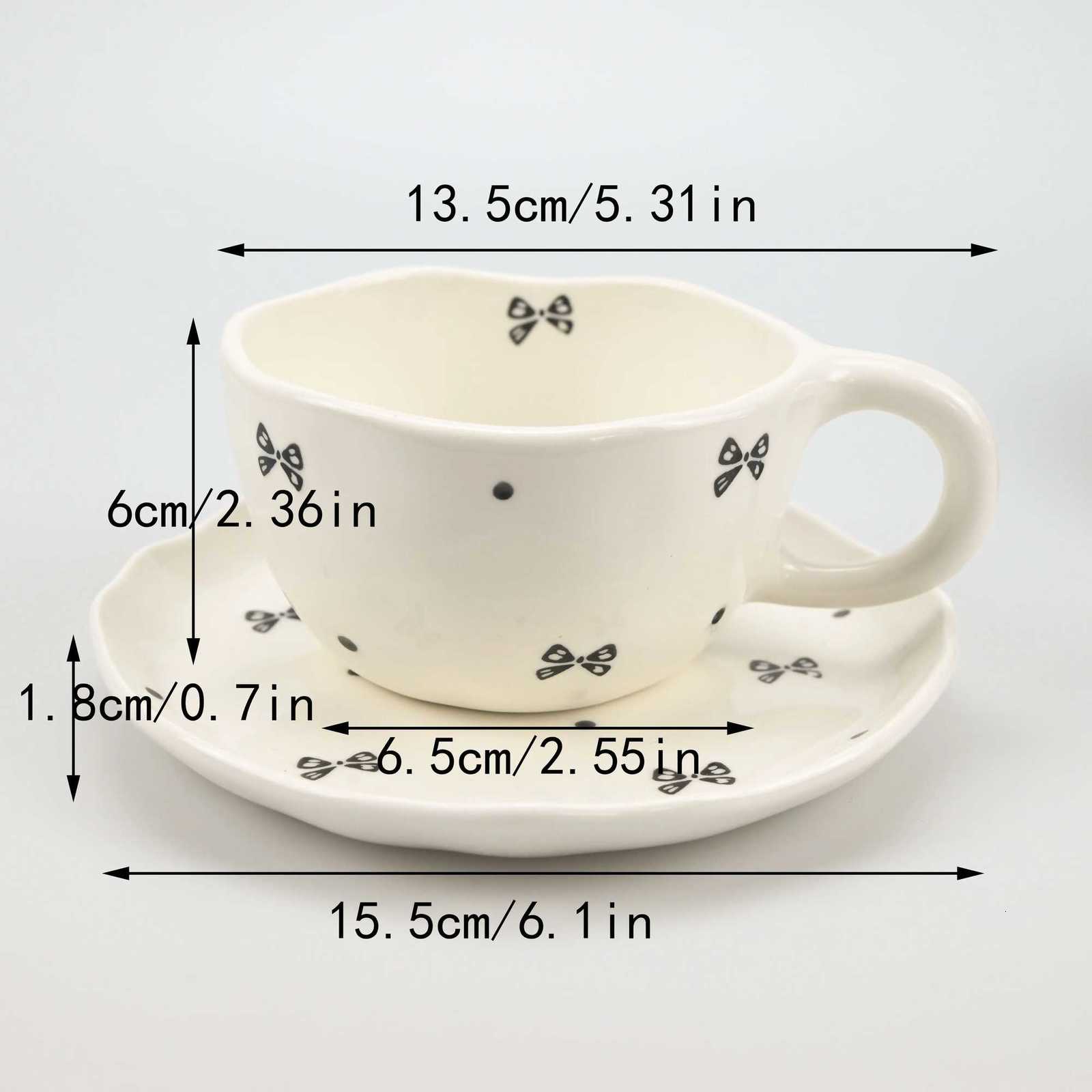 2PCS/Set High-end Coffee Cups And Saucers High-value Ceramic Mugs Business-style Latte Art Coffee Cups Hand-pinched Cups M251206 - view 6