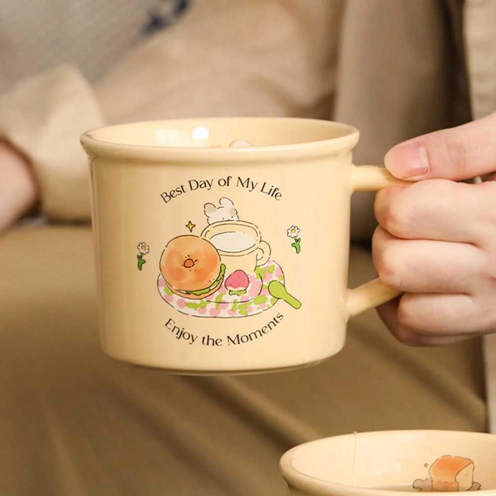 Kawaii Coffee Mug Lovely Bunny Bagel Toast Bread Flower All-round Cute Pattern Creamy Morning Breakfast Milk Ceramic Teens Cup M251206 - view 5