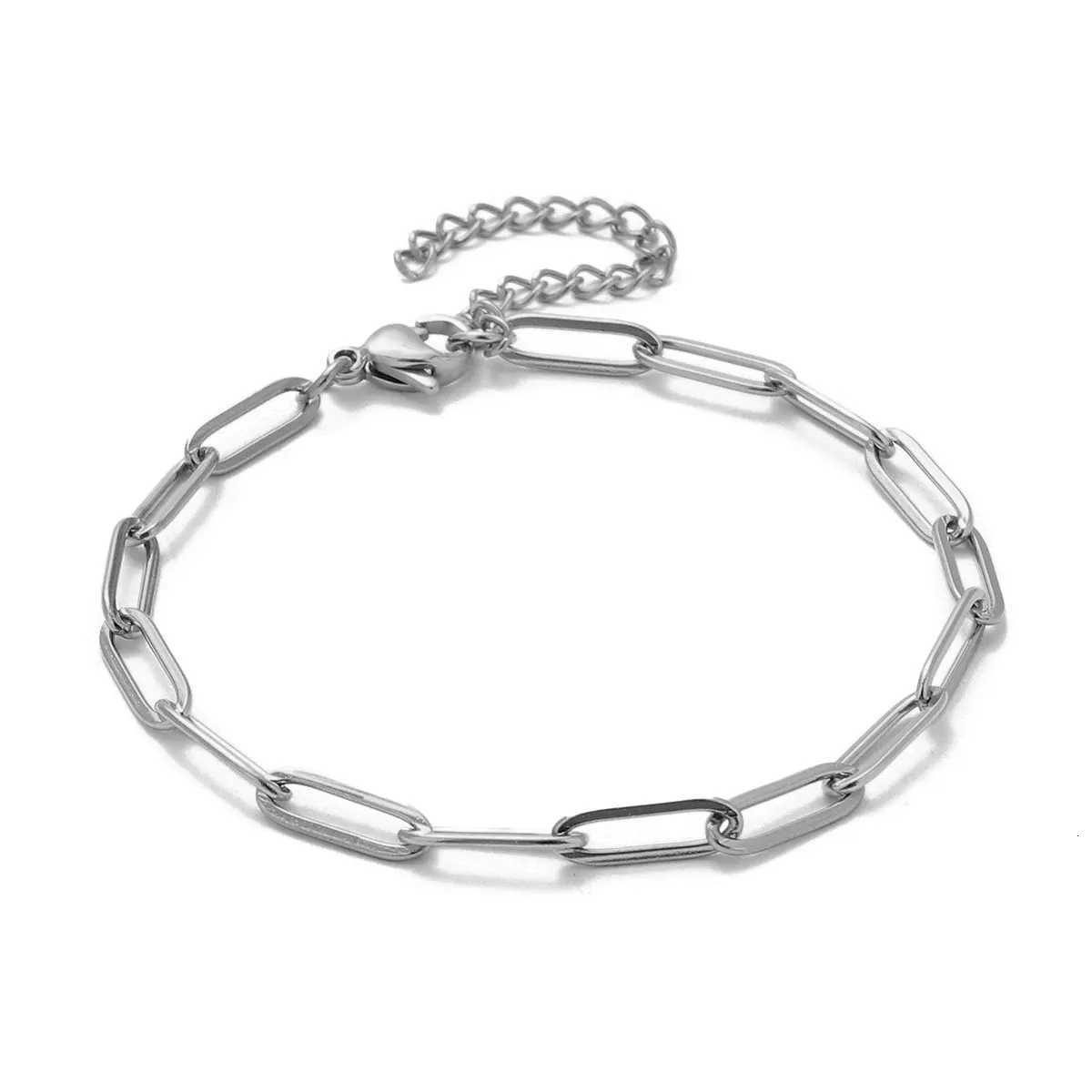 5pcs/Lot 17-22cm Never Fade Stainless Steel Paperclip Cross Link Chain Bracelet Women Handmade DIY Charm Jewelry Making W251206