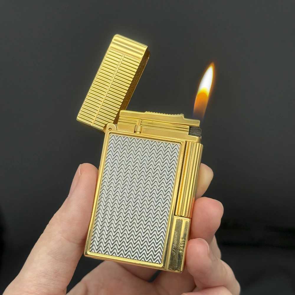 Double Grooves Cigarette Lighter Adjustable Sofe Flame Gas Lighter For Smokers Open Ding Sound Luxury Paris Lighter Mans Gift H251206
