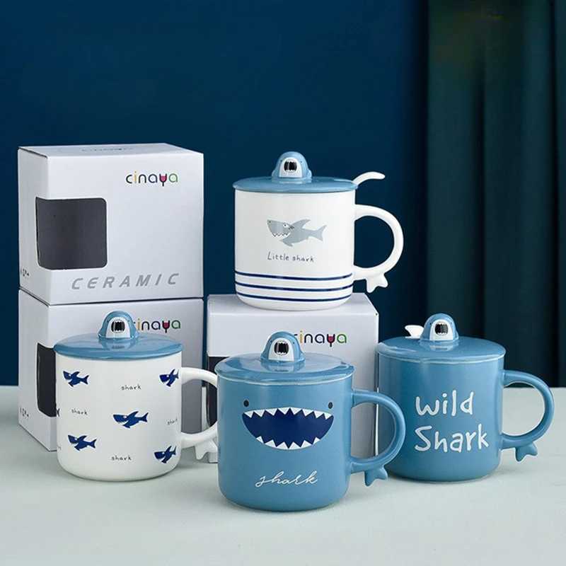 Creativity with Lid Spoon Shark Mug for Home Use Large Capacity Drinking Water Ceramic Mug Mugs Coffee Cups Tea Cup Set M251206 - view 3