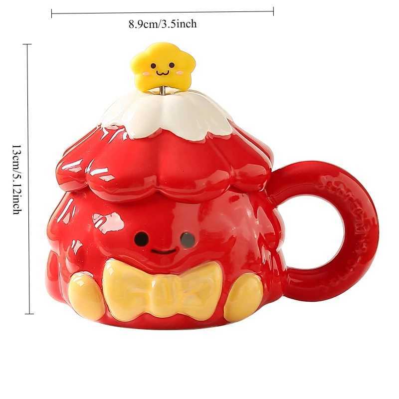 Creative hand-painted Christmas tree ceramic mug internet-famoushome-use with lid and spoon large-capacity drinking cup M251206 - view 6