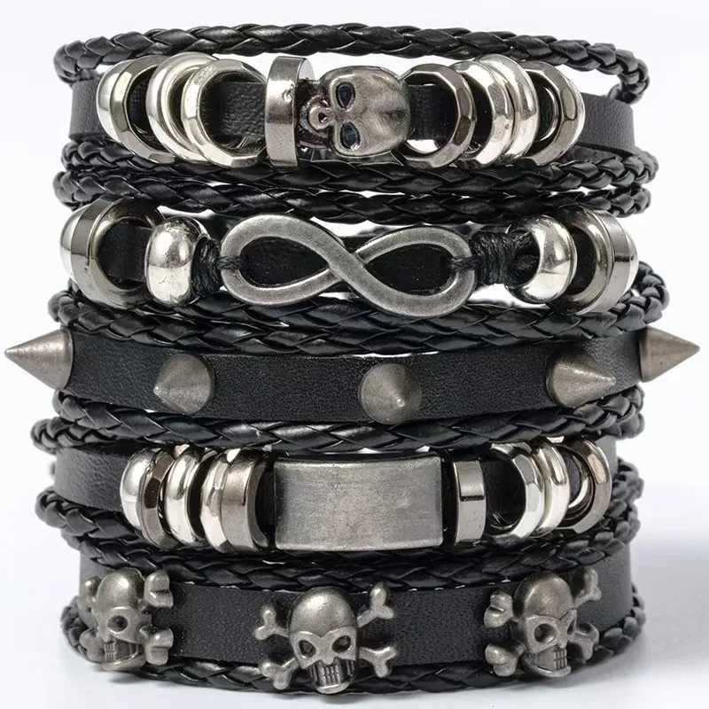 4-6pcs/set Mens Bracelets with Wing Evil Eye Infinity Black Vintage Fashion Star Design Male Bangle Wholesale Jewelry Gift W251206