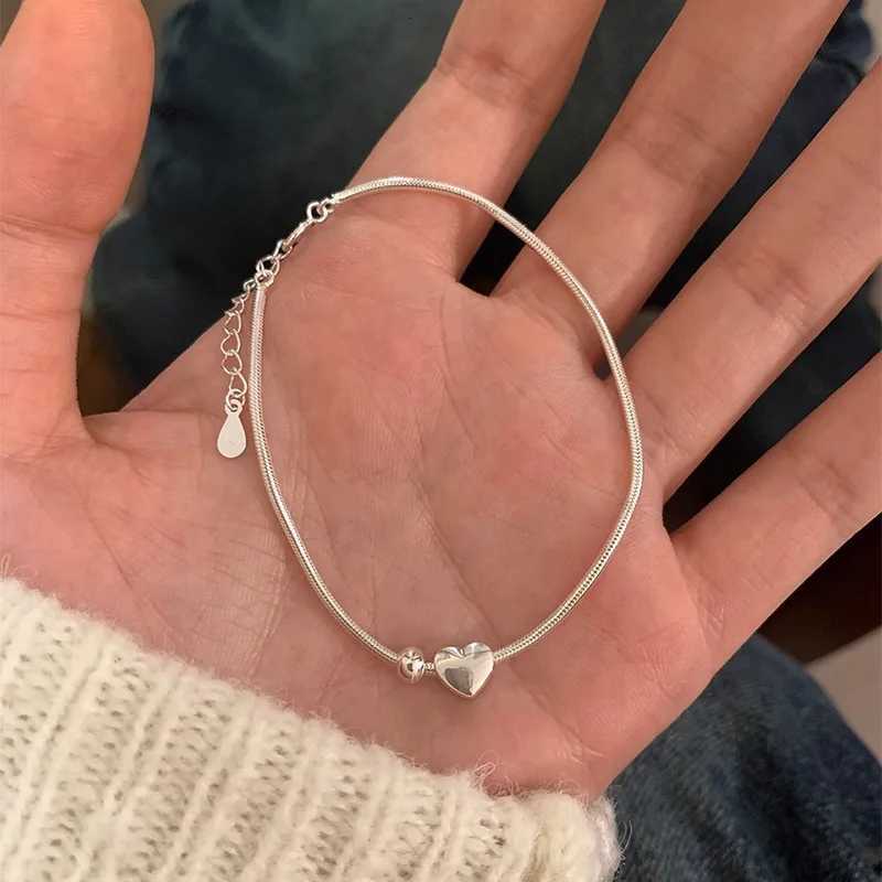 925 Sterling Silver Round Bead Heart-Shaped Snake Bone Bracelet For Womens Fashion Korean Version New Bracelet Wedding Jewelry W251206
