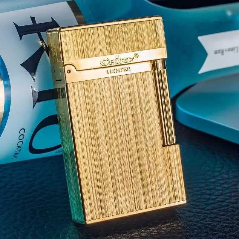 New High-end Crisp Sound Gas Lighter Steel Tone Side Slip Windproof Business Gift Mens Lighter Cigarette Accessories H251206