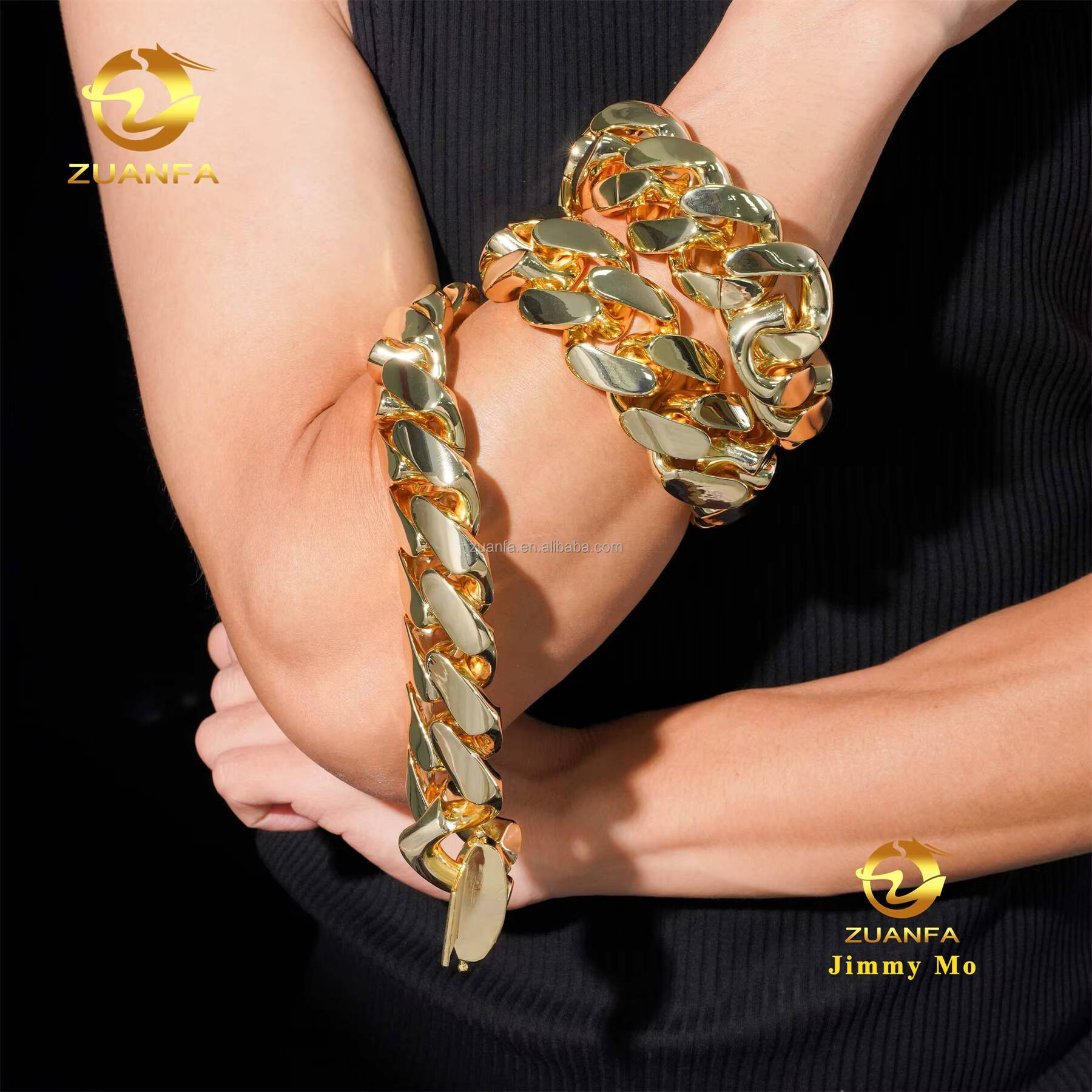 Fashion Style Rapper Bass Material 14k Gold Plated 35MM Big Guy Hip Hop Style Iced Out Diamond Miami Cuban Link Chain Plain