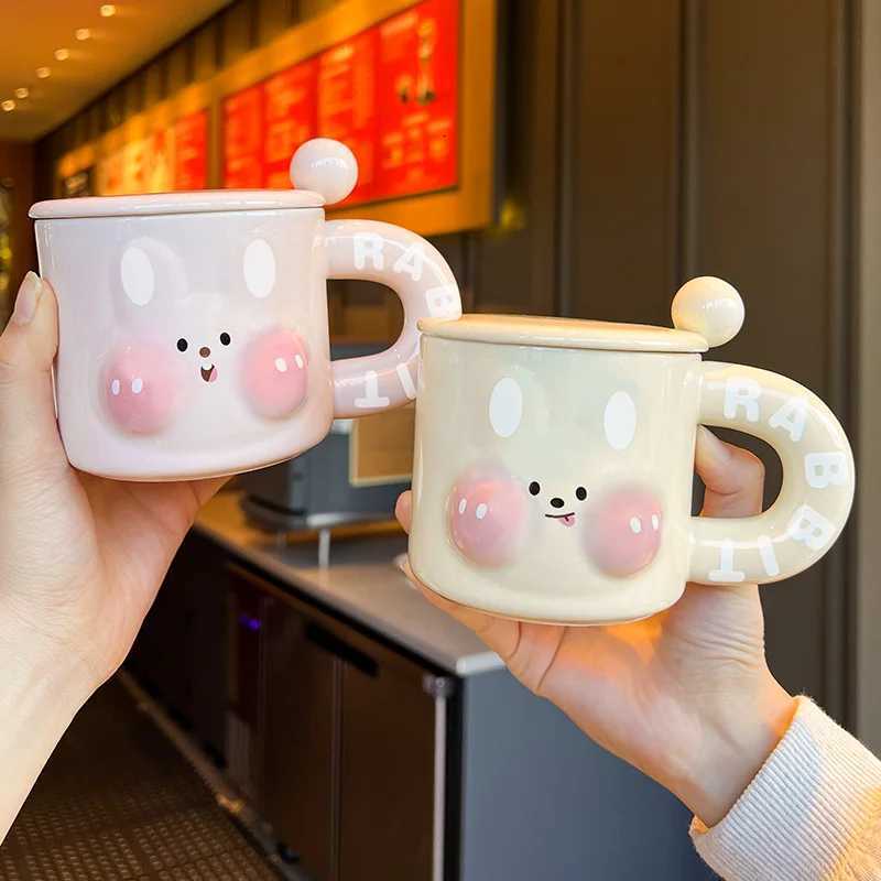 Cup Ceramic Household with Lid and Scoop Gift Box Cute Cartoon Rabbit Handle Tea MUgs 350ml Women Creative Breakfast Cup M251206 - view 3