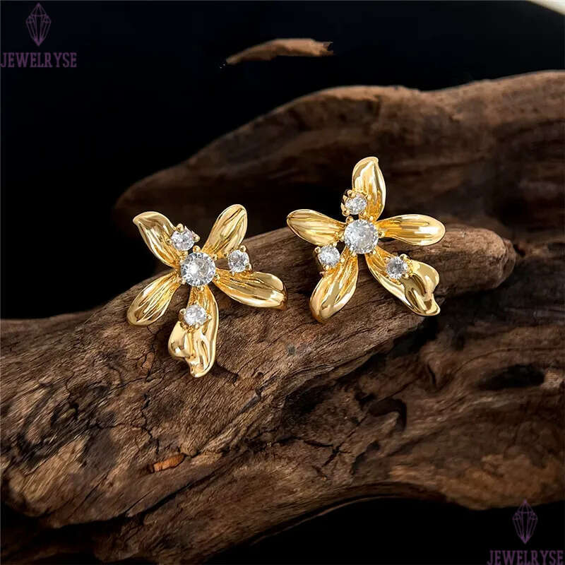 new 18k gold flower designer stud earring for woman party AAA cubic zirconia luxury diamond earrings womens ear clip jewelry S925 silver needle valent