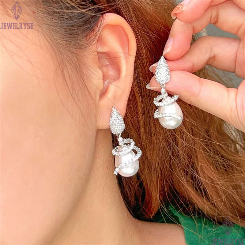 Elegant Long Faux Pearl Bridal Designer Earring for Wedding AAA Cubic Zirconia Drop Dangle Women Bridesmaid Earrings Engagement Fashion Luxury Jewelry