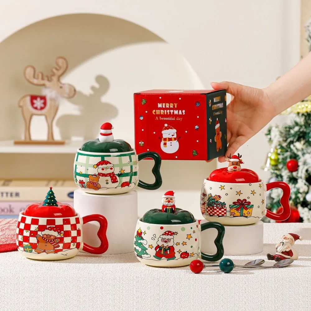 Christmas High-Aesthetic Apple Shaped Ceramic Water Cup with Lid and Spoon Cute Gift Set Box Christmas Gift New Year Souvenir M251206 - view 3