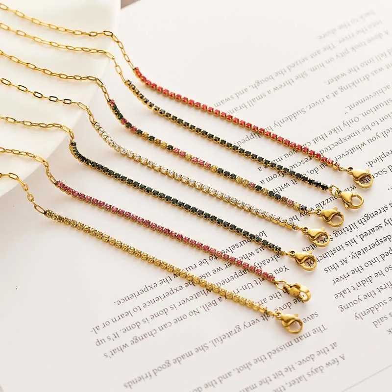 Luxury Colorful Cubic Zirconia Tennis Bracelets For Women Girls Stainless Steel Gold Color Splicing Chain Bracelet Jewelry Gifts W251206