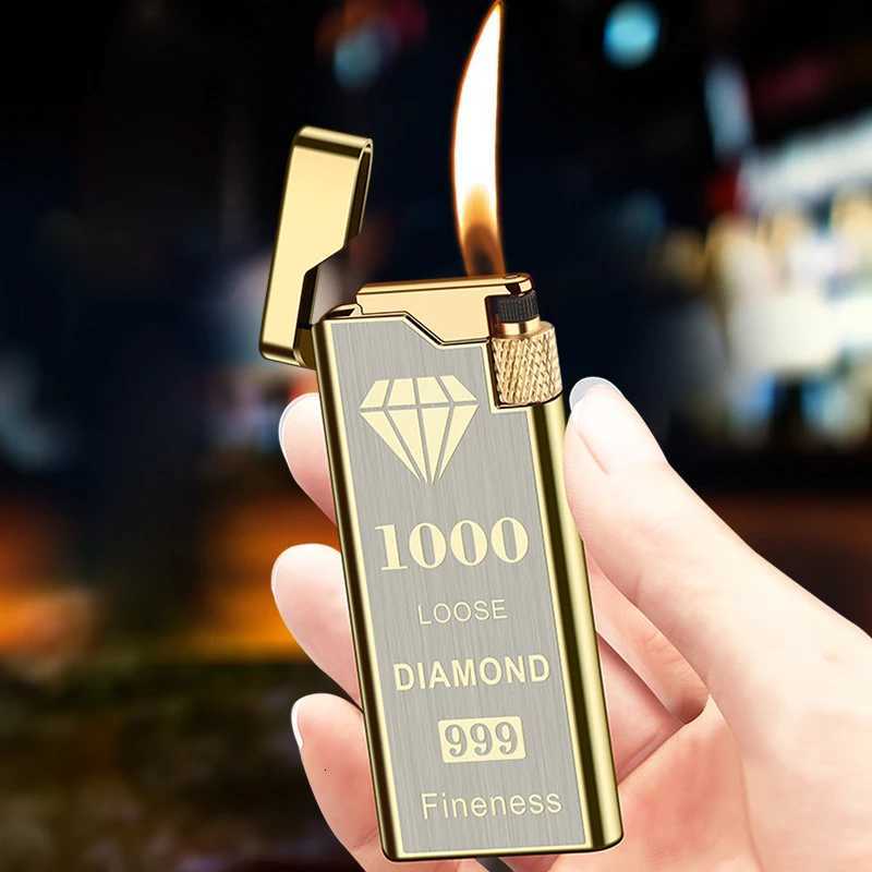 New Personality Portable Metal Slender Wheel Lighter Butane Gas Open Flame Lighter Mini Cigarette Lighter Gadget Mens Gift H251206